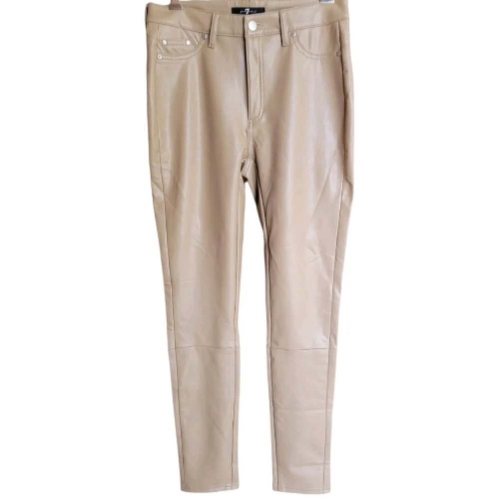 7 For All Mankind Pleather Vegan Leather Tan Skinny Pants Size Large